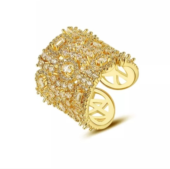 sjohnson Jewelry - Luxurious European style statement ring adjustable size 18k gold plated brass